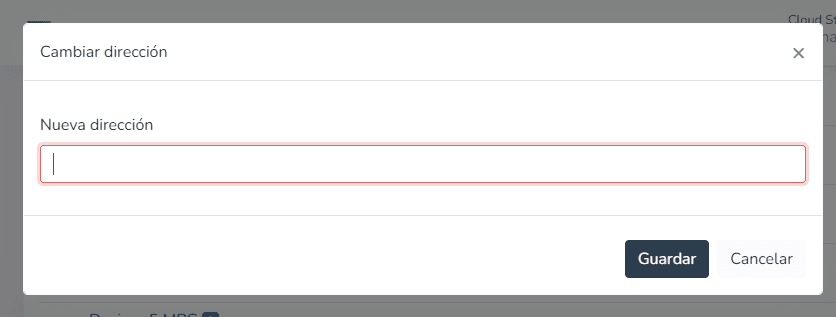 Modales Fenster zum Ändern der Adresse mit einem Textfeld für die neue Adresse