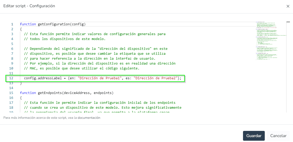 Dialog Skript bearbeiten mit dem Code zum Ändern der Adressbezeichnung