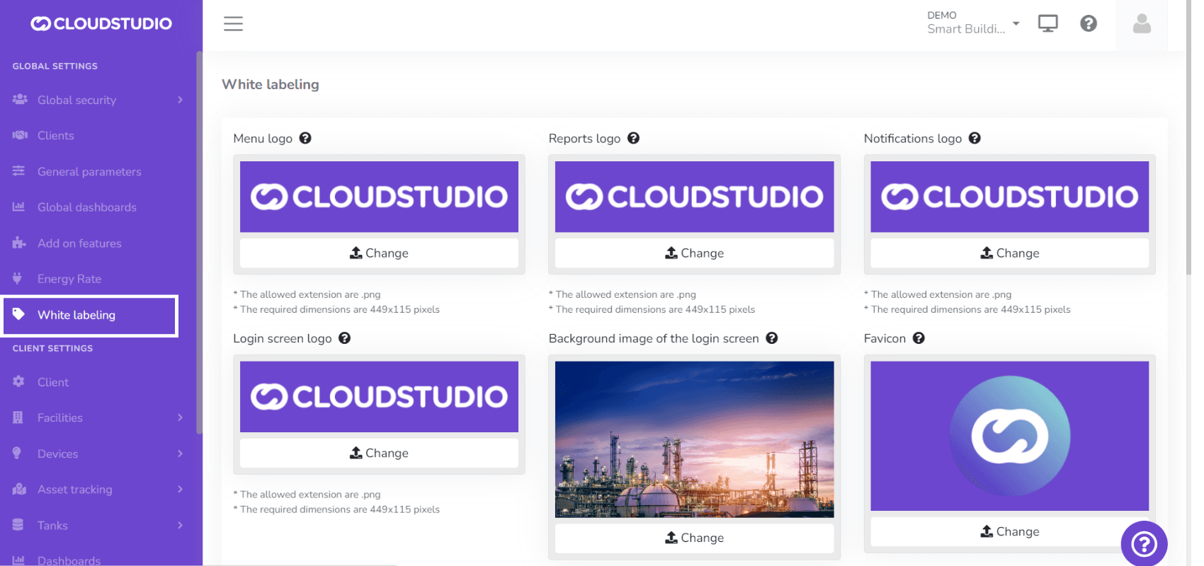 Option Marque blanche en surbrillance dans le menu Configuration globale