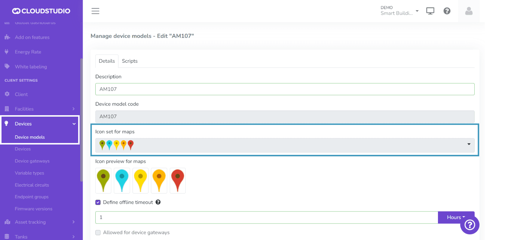 Modification d'un modèle de dispositif avec le sélecteur de groupe d'icônes pour la carte