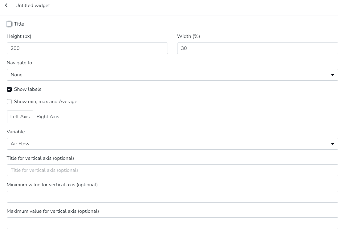 Formulaire de configuration d'un widget d'historique comparatif des points de terminaison