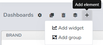Menu déroulant du bouton Ajouter un élément avec les options d'ajout de widget ou groupe