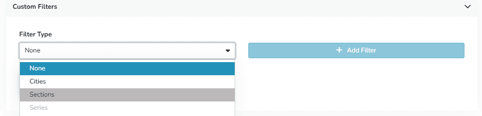 Dropdown-Menü für den Filtertyp im Bereich für benutzerdefinierte Filter