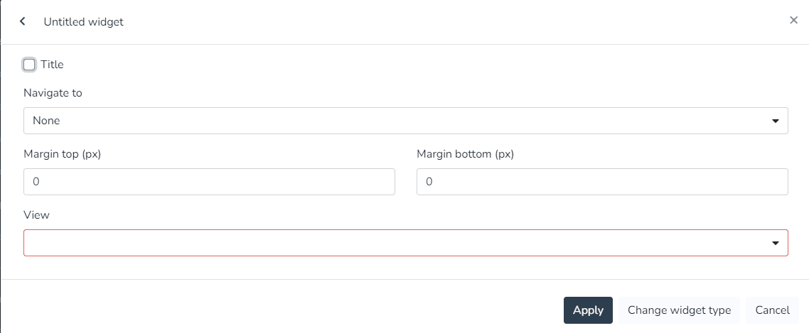 Formulaire de configuration du widget de vues avec le champ de sélection de vue