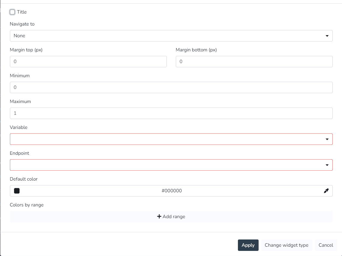 Formulaire de configuration du widget jauge linéaire pour variable