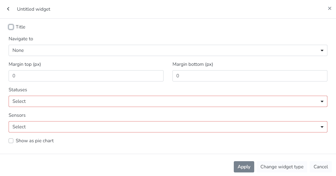 Paramètres du widget Occupation avec statuts, capteurs et option de graphique circulaire