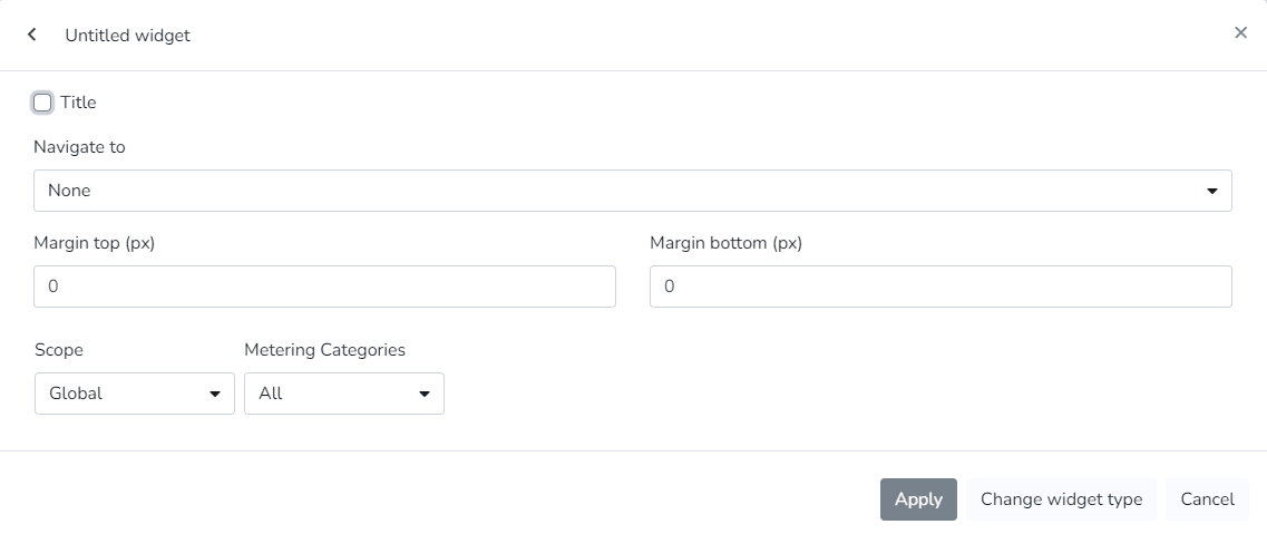 Paramètres du widget Objectifs de consommation d'énergie avec portée et catégories de mesure