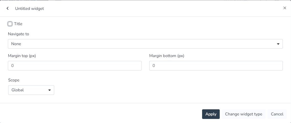Paramètres du widget Alarmes actives avec titre, navigation, marges et portée