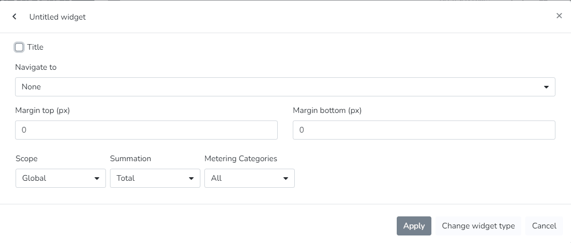 Paramètres du widget Consommation d'énergie par phase avec portée, totalisation et catégories de mesure