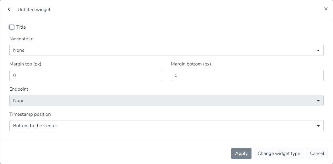 Paramètres du widget Instantanés de caméra avec endpoint et position de l'horodatage