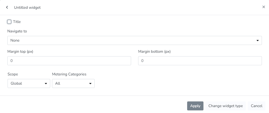 Paramètres du widget Consommation d'énergie par catégorie avec portée et catégories de mesure