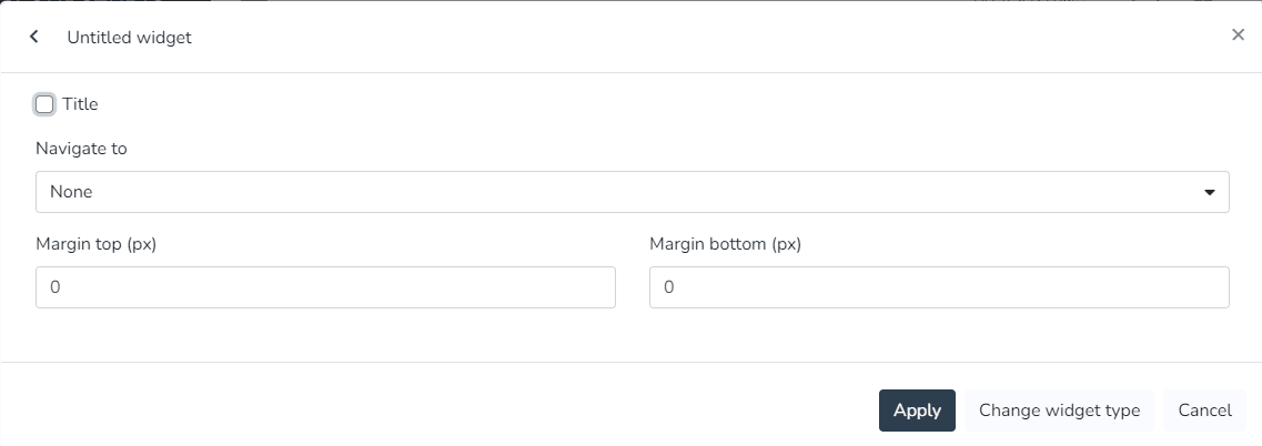 Paramètres du widget Résumé de l'installation avec titre, navigation et marges