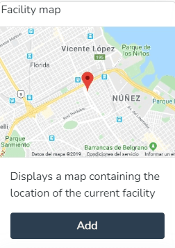 Aperçu et bouton pour ajouter le widget Carte de l'installation avec sa localisation