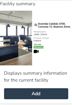 Aperçu et bouton pour ajouter le widget Résumé de l'installation avec photo et détails