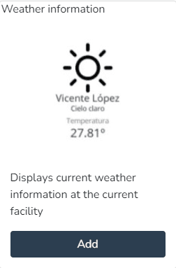 Aperçu et bouton pour ajouter le widget Informations météo de l'installation