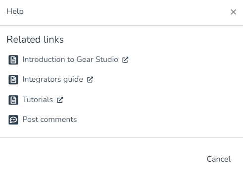 Fenêtre d'aide avec liens vers guides et tutoriels et l'option Envoyer des commentaires