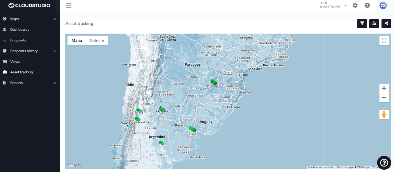 Carte de suivi des actifs affichant la position des véhicules en temps réel