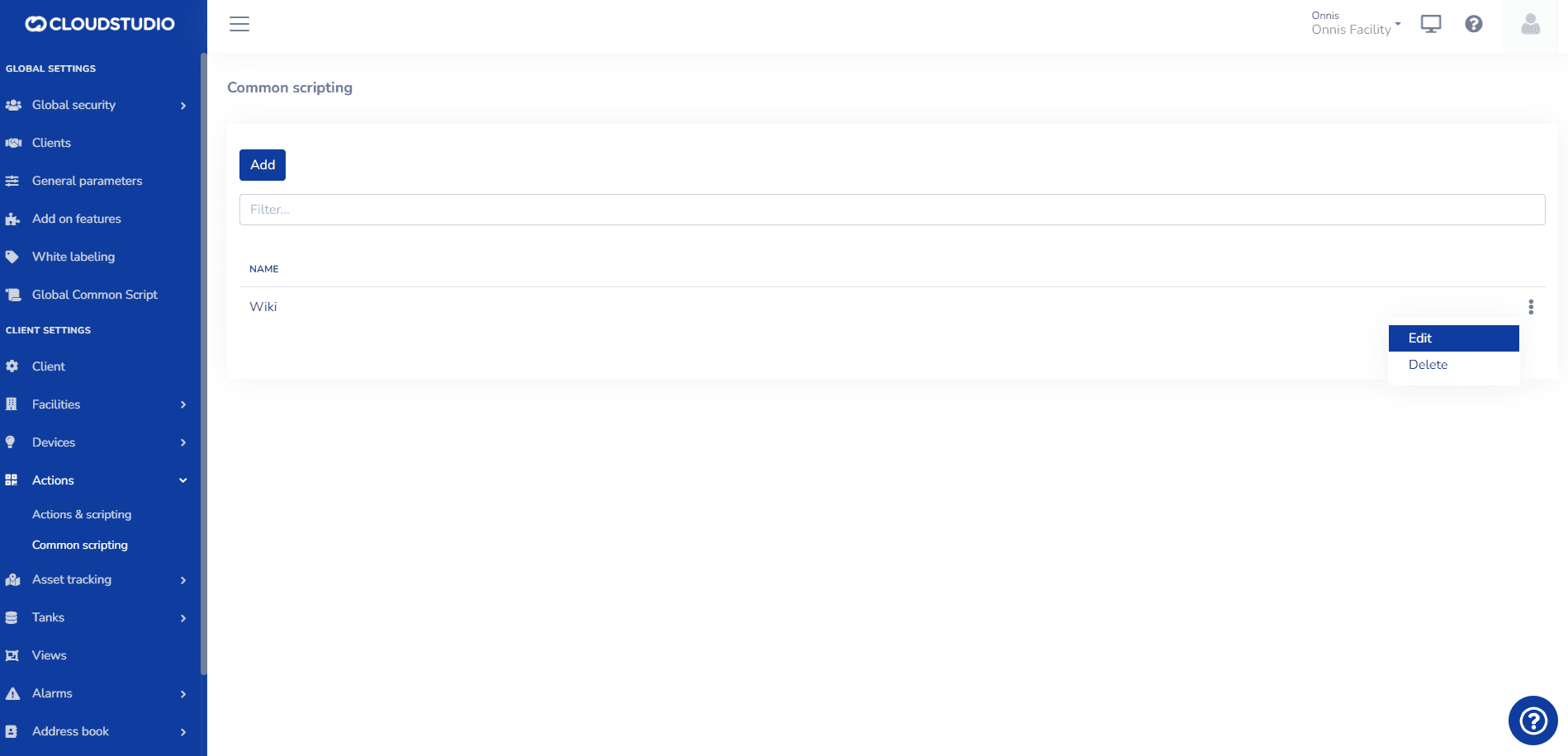 Liste des scripts communs avec le menu à trois points ouvert sur l'option Modifier