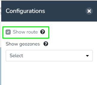 Bereich Konfigurationen mit aktivierter Option Route anzeigen und Auswahl der Geozonen