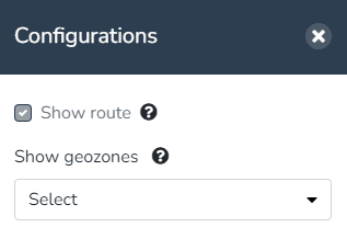 Bereich Konfigurationen mit Kontrollkästchen Route anzeigen und Dropdown Geozonen anzeigen