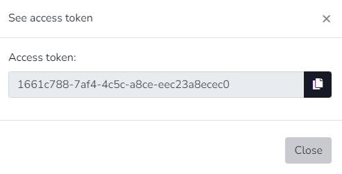 Fenêtre Voir le token d'accès affichant le token généré et le bouton de copie