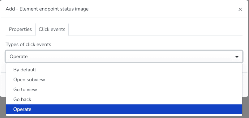 Tab Klickereignisse mit Liste der Ereignistypen und ausgewählter Option Bedienen