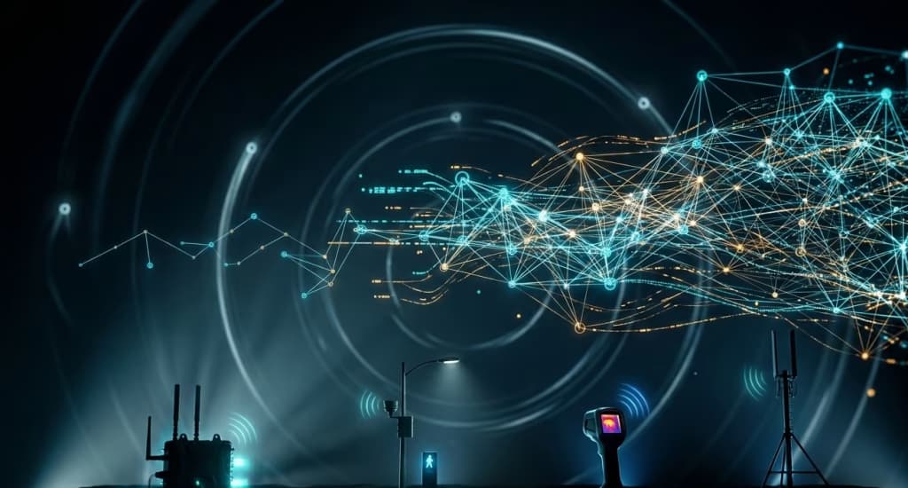 Red global de dispositivos IoT conectados al atardecer — Día de Internet 2026