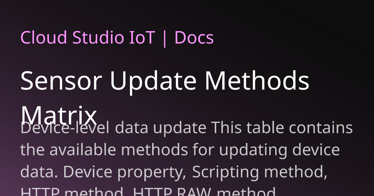 Sensor Update Methods Matrix | Cloud Studio IoT