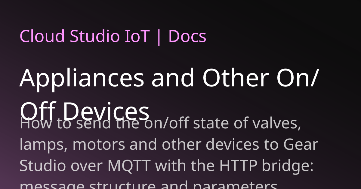 Appliances and Other On/Off Devices | Cloud Studio IoT
